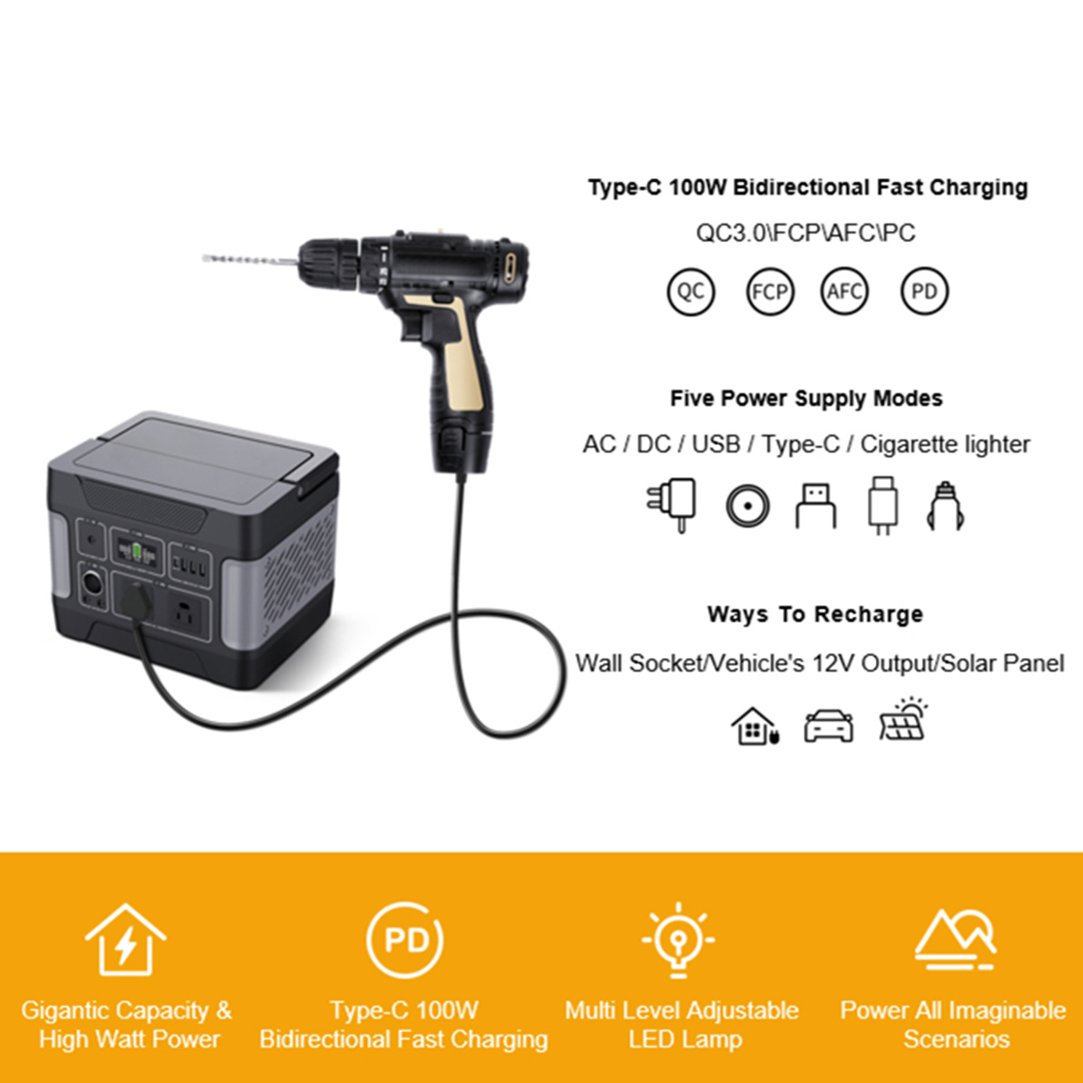 400W Energy Storage Emergency Solar Generator Para sa Pagcha-charge